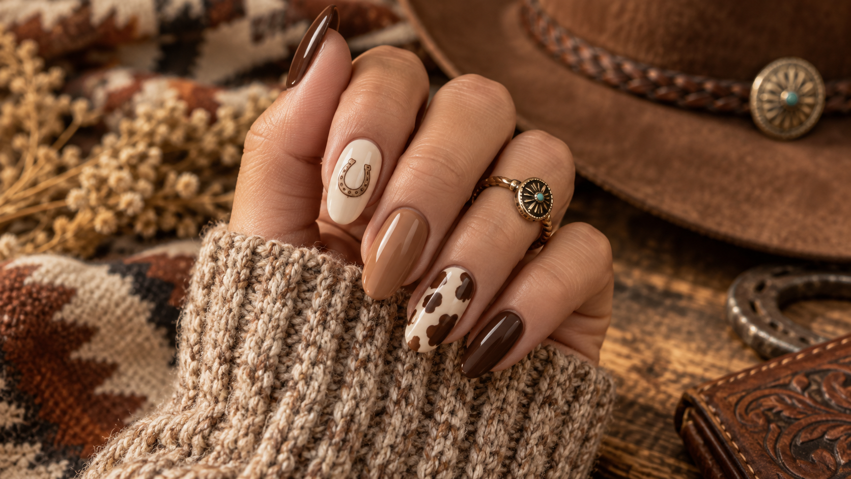 Rustic Neutral Cowgirl Nails